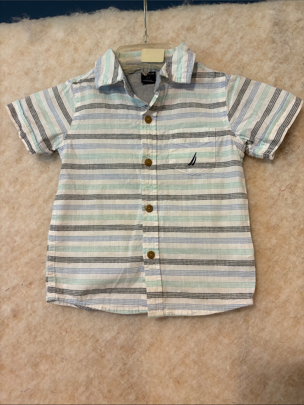 Nautica Light Blue, White & Navy Striped Short-Sleeve Button-Down